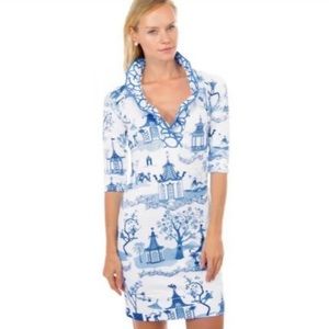 Gretchen Scott Ruffle Neck Blue White Dress
Pagoda Paradise Size Large
